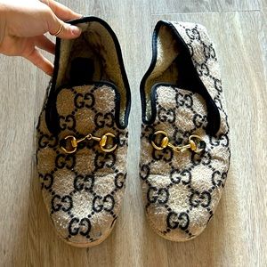 Gucci Beige Loafers with Gold Accents